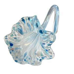 Art Glass Blue White Hand Blown Glass Flower Vase With Curled Tail